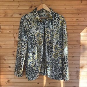 Laura Ashley Jacket Long Sleeved Collar + Zip Floral Yellow Black Gray Size 3X